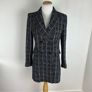 Zara Tweed Long Blazer Jacket Black Size S